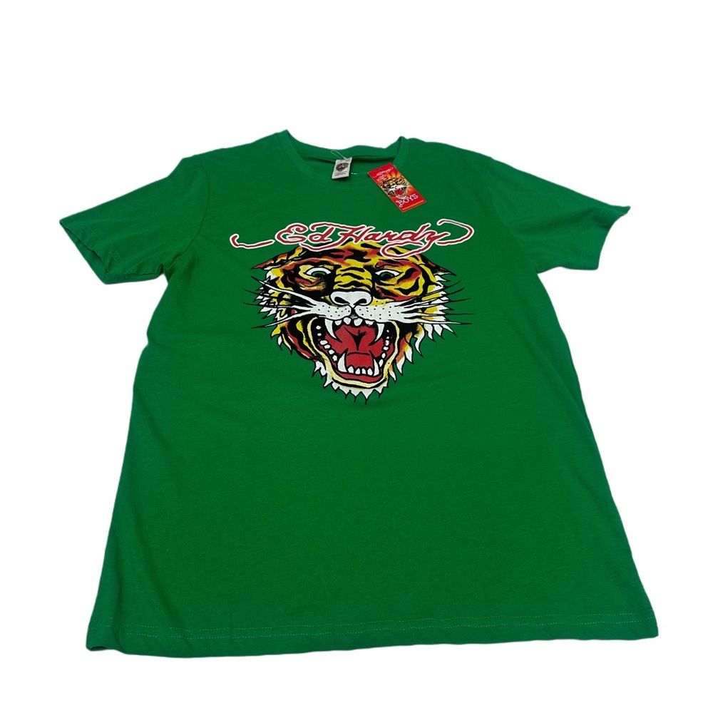 Ed Hardy Kids T Shirt Tiger‎ Print Green Color 100 Cotton  Size 17/18 NWT